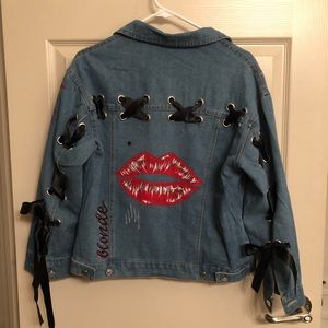 Hand painted blonde denim jacket with lace up